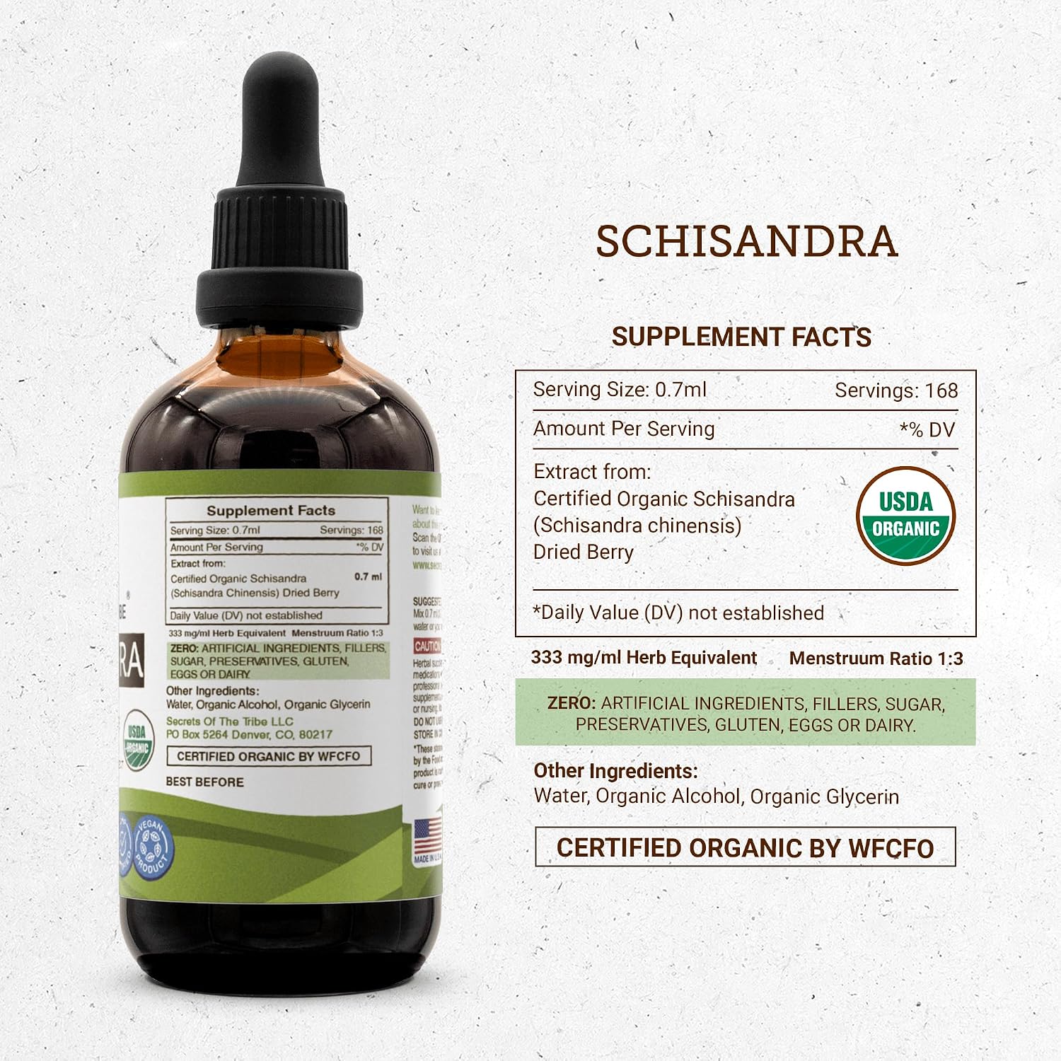 Secrets of the Tribe Schisandra USDA Organic | Extracto Alcohólico de Alta Potencia | 100% Schisandra Chinensis Orgánica Certificada 118 ml