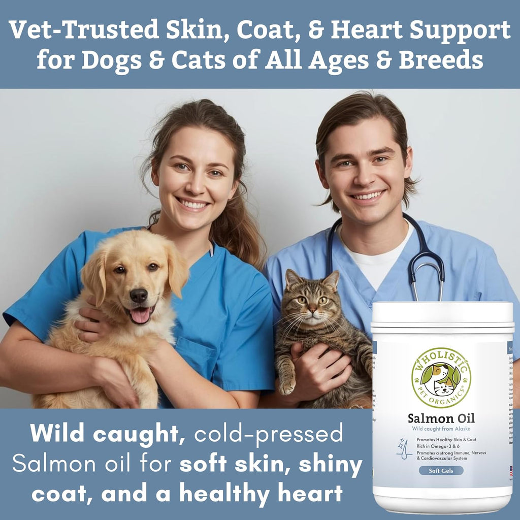 Wholistic Pet Organics Aceite de Salmón Salvaje de Alaska para Perros - Omega 3 EPA y DHA - 500 Cápsulas