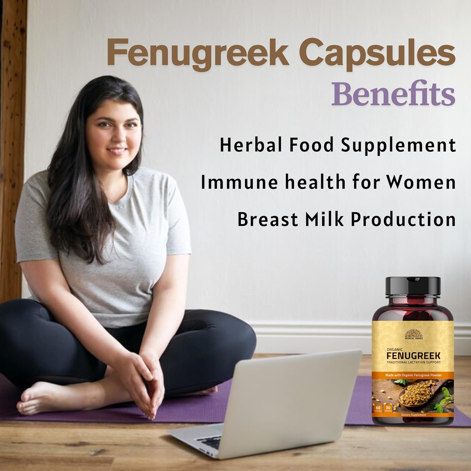 Hebhac Herbs Fenogreco en Cápsulas para Mujeres (60 Cápsulas) – 1000 mg – Complemento Alimenticio para la Lactancia
