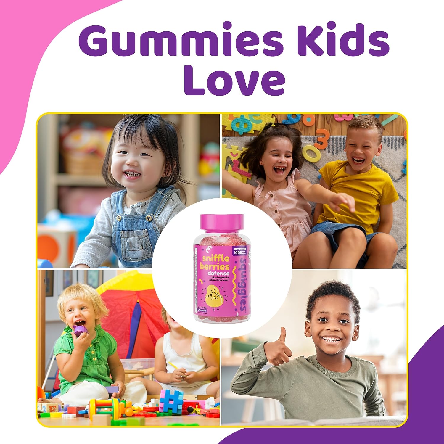 Squiggles Sniffle Berries Gomitas de Saúco, Propóleo y Equinácea para Niños - 100 uds
