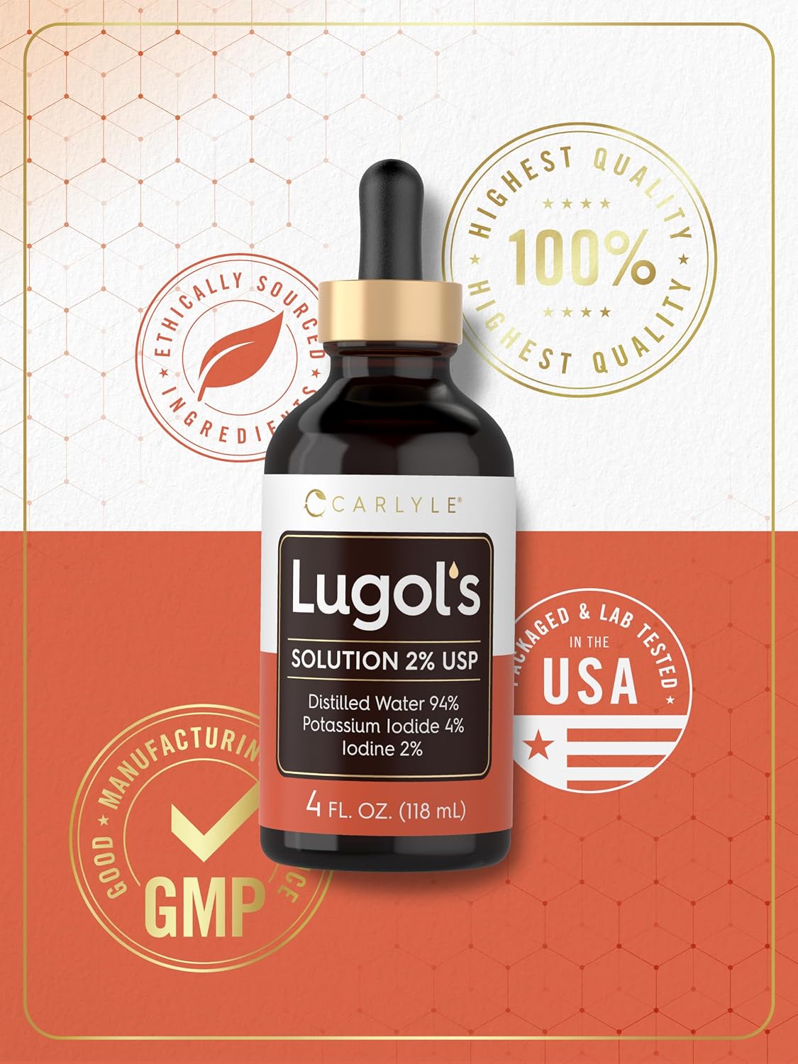 Carlyle Lugols Iodine 2% | Solución de Yodo y Yoduro Potásico | 118 ml (4 fl oz)
