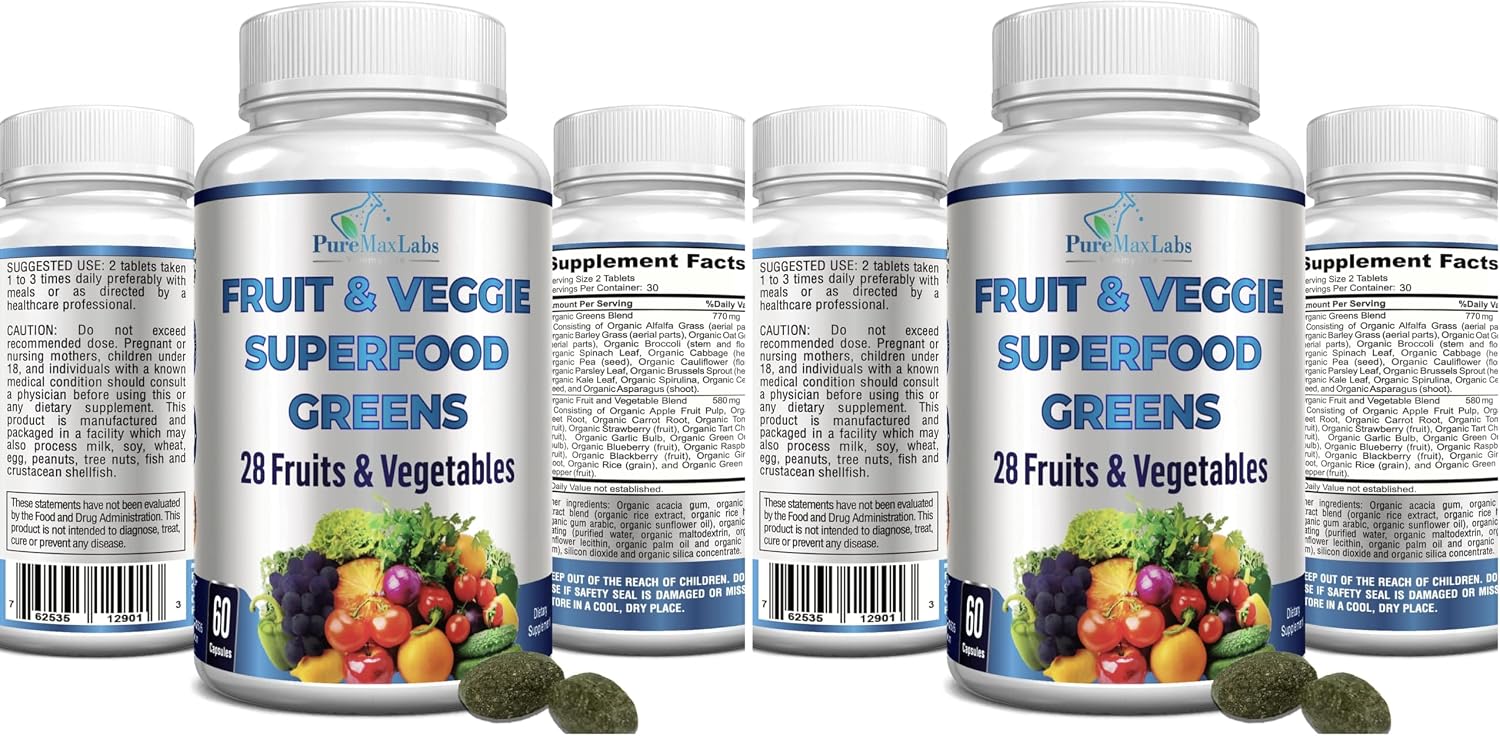 Fruit and Veggie Superfood Greens - 28 Frutas y Verduras Concentradas - 60 Comprimidos