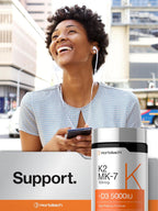 Horbäach Vitamina D3 + K2, 5000 UI y 100 mcg MK-7, 180 Cápsulas Blandas