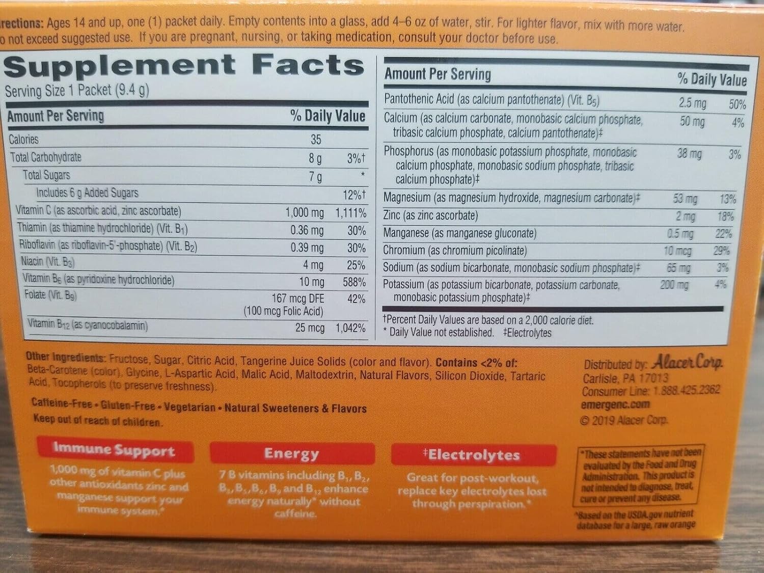 Emergen-C Vitamina C Sabor Mandarina - Mezcla para Bebida, 30 Sobres
