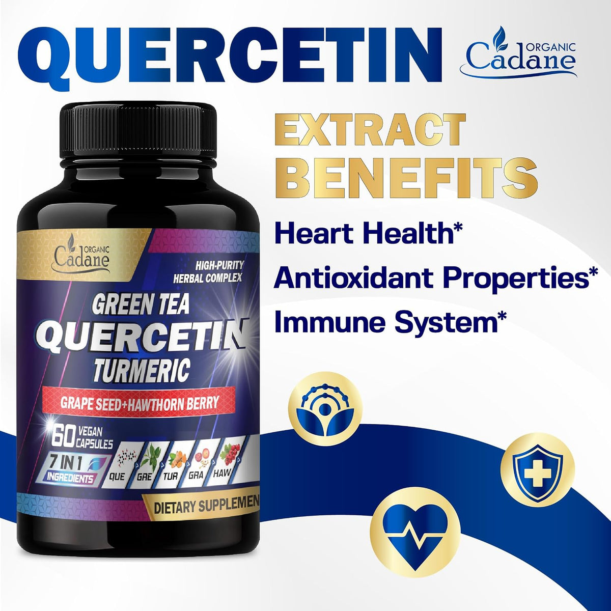 Organic Cadane Quercetin Suplemento Orgánico – Cúrcuma: Su principal compuesto, la curcumina, es un potente – Image 6