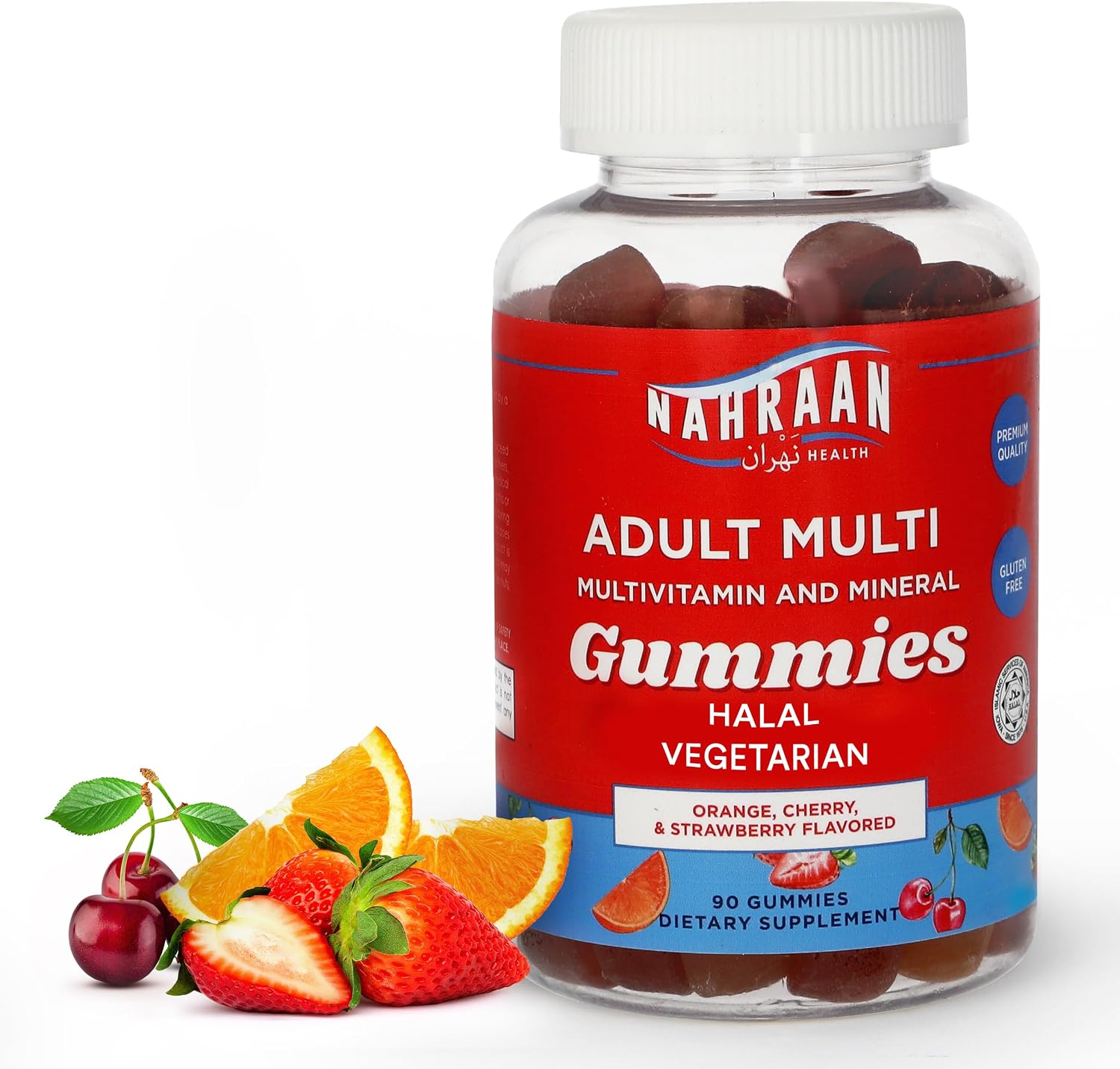 NAHRAAN HEALTH Multivitamínico Halal para Adultos - Gominolas Veganas con Vitaminas A, C, D, E, B6, B12 - 90 unidades