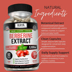 Kaya Naturals Berberina HCL Extract 1200mg - Sistema Inmunológico, Niveles de Glucosa, Salud Intestinal (60 Cápsulas)