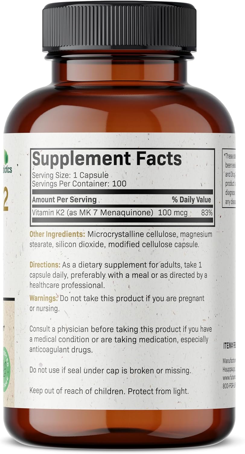 Futurebiotics Vitamina K2 como MK-7 100 mcg, 100 Cápsulas Vegetales