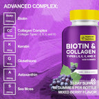 Biotina con Colágeno Gominolas para Piel, Cabello, Uñas, Articulaciones y Huesos, Sabor Pomelo, 60 Gominolas