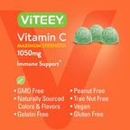 Viteey Gomitas de Vitamina C Masticables para Adultos - 1050 mg - Vegano, Sin Gluten - 180 Gomitas