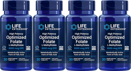 Life Extension High Potency Optimized Folate, 8500 mcg DFE, 120 Vegetarian Tablets