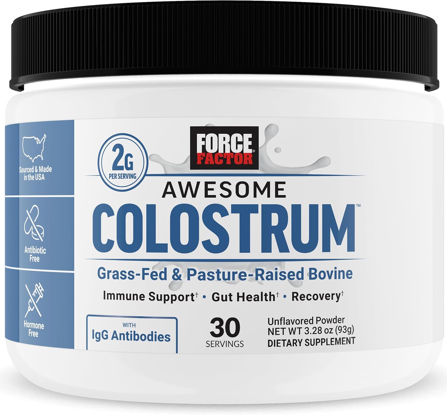 Force Factor Awesome Colostrum - Complemento de Colostro Bovino con Biotina, 60 Gomitas Sabor Bayas y Crema