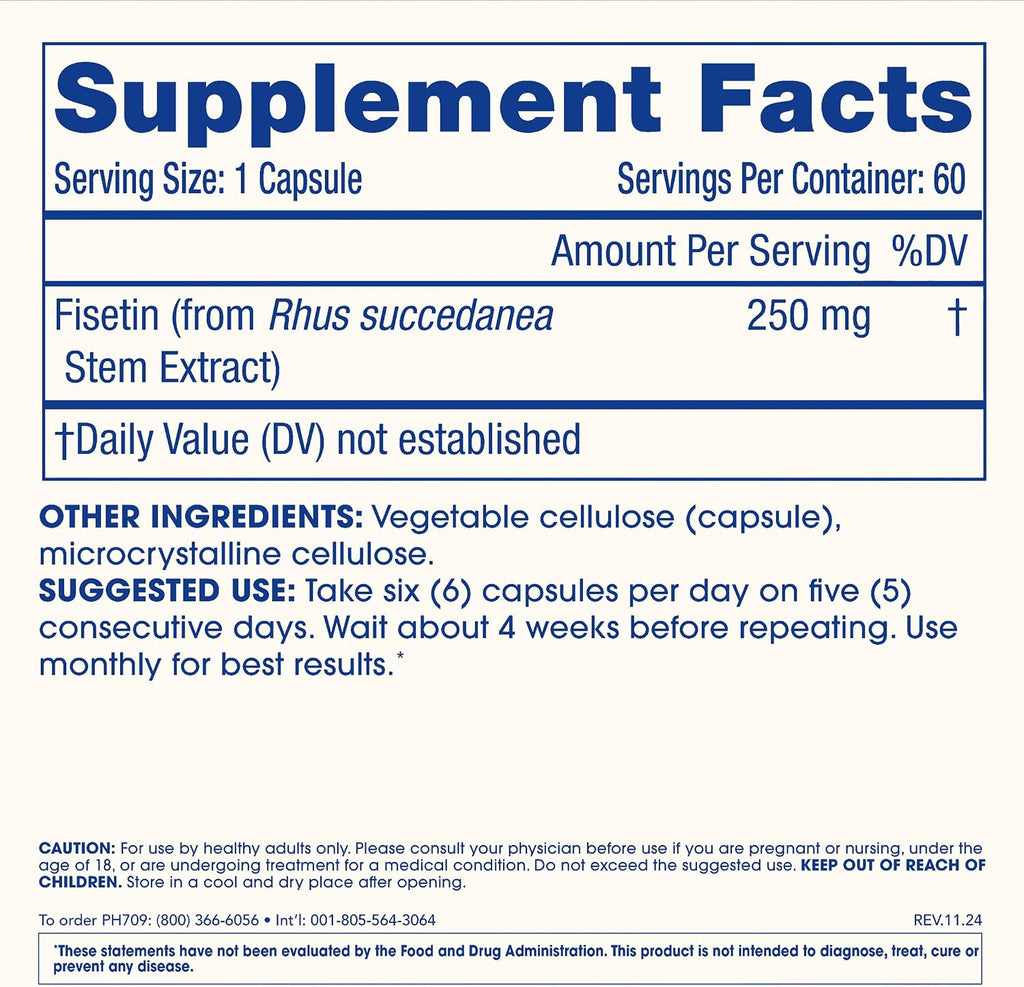 ProHealth Pure Fisetin 250mg - Suplemento de Fisetina Pura (60 Cápsulas)