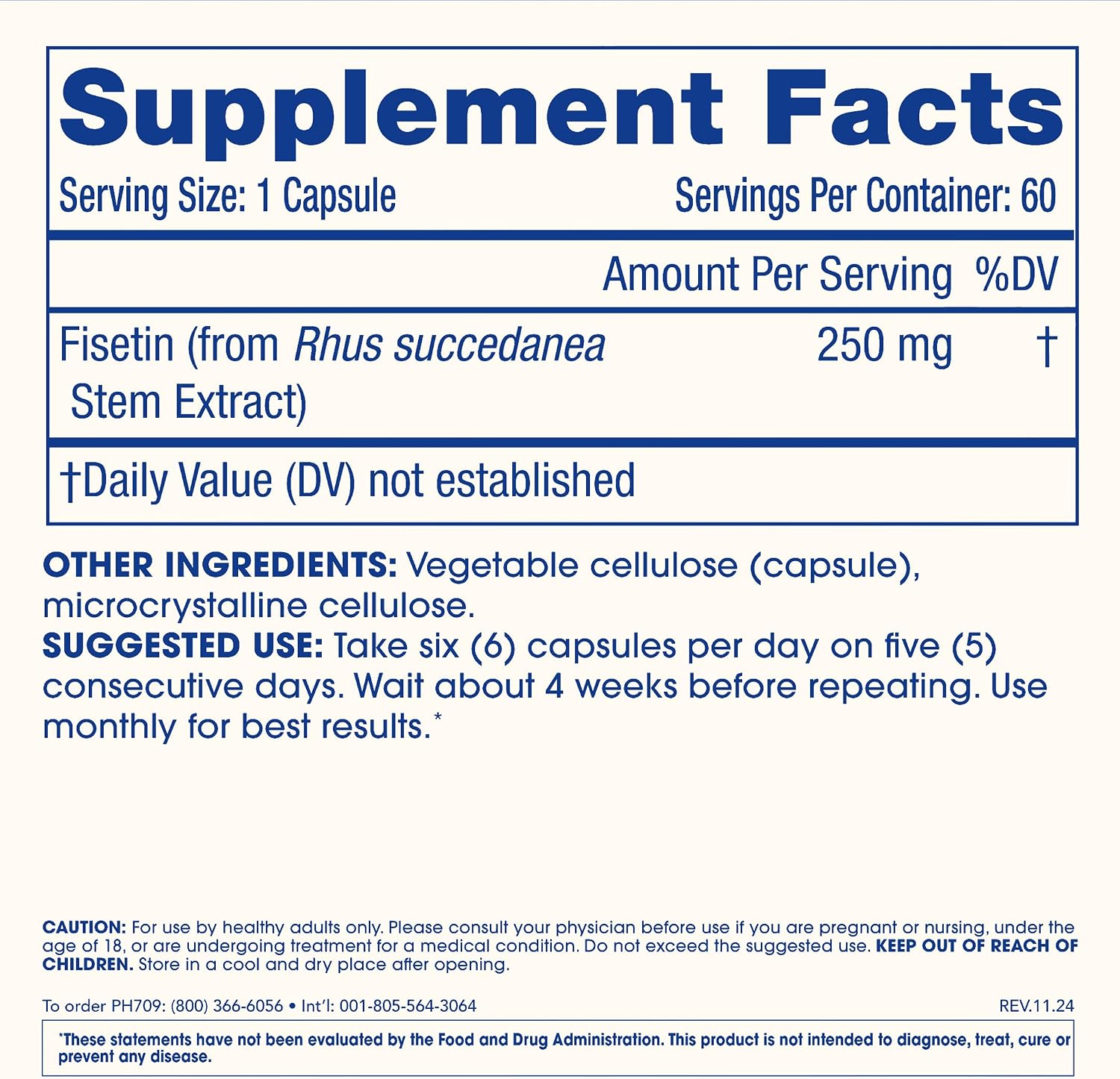 ProHealth Pure Fisetin 250mg - Suplemento de Fisetina Pura (60 Cápsulas)