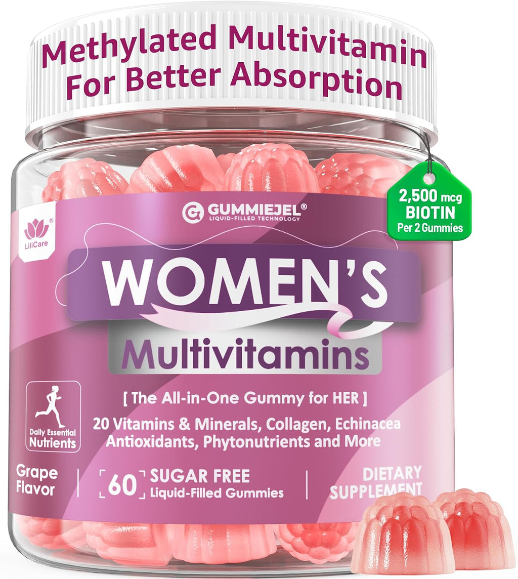 LILICARE Multivitamínico para Mujeres Gominolas - Sin Azúcar, Con Metilfolato, Biotina y Colágeno