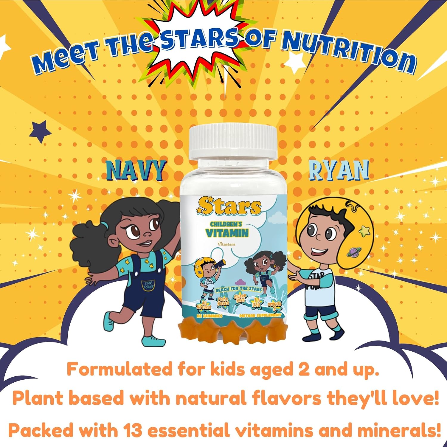 Vitastars Gominolas Multivitamínicas para Niños con Omega 3, 60 unidades
