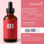 LongLifeNutri Vitamina B1 Gotas Líquidas - Tiamina Mononitrato para Energía y Salud Nerviosa, Absorción Rápida, 118 ml, 5 Meses de Suministro