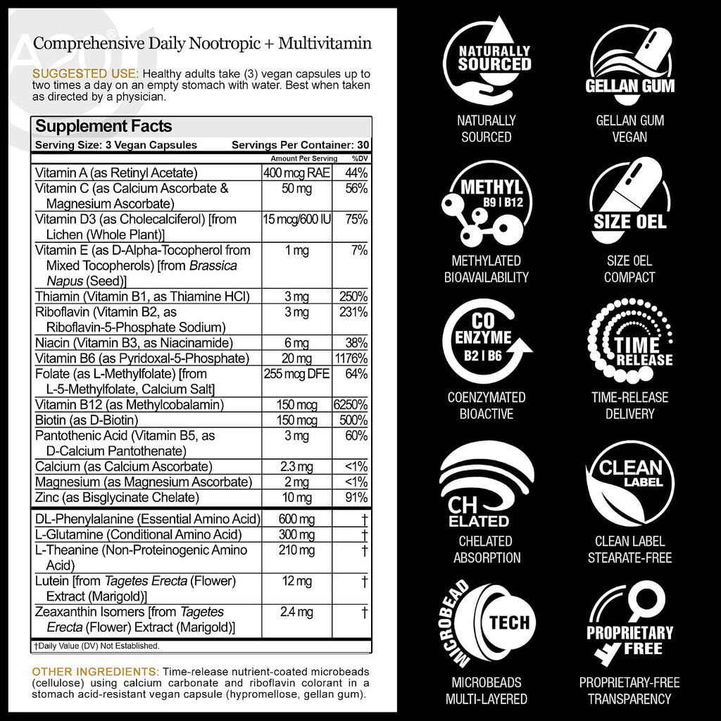 HCF A20 Multivitamin Nootropic Complex – 20 Premium Nutrients and Microbead Technology