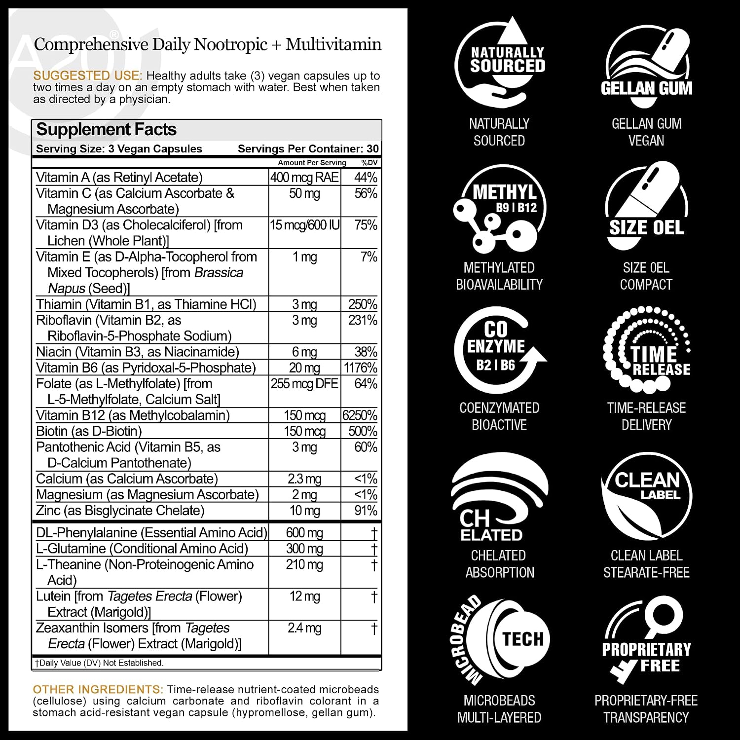 HCF A20 Multivitamin Nootropic Complex – 20 Premium Nutrients and Microbead Technology