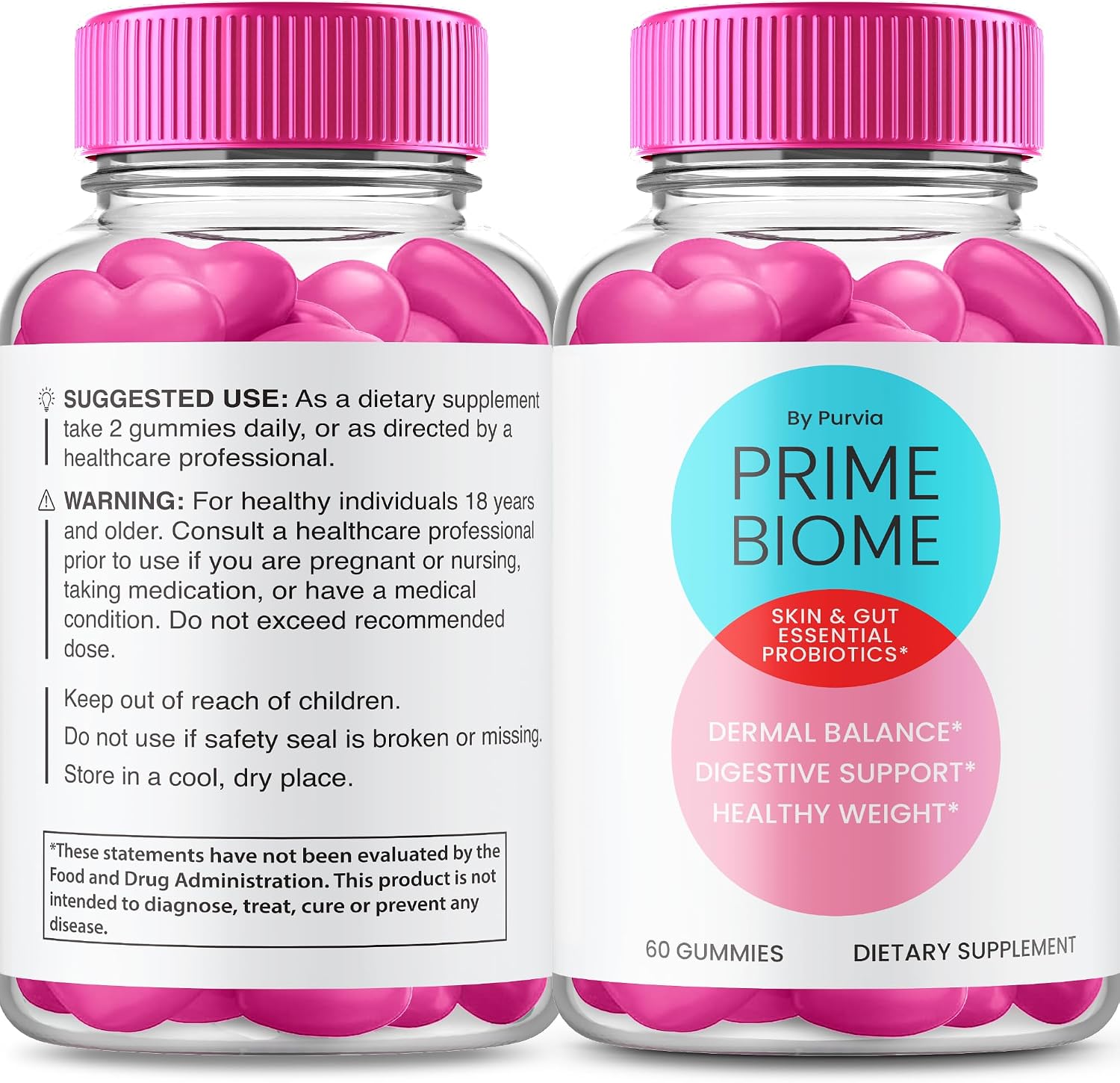 (2 Pack) Prime Biome Gummies - Suplemento para la Piel y el Intestino