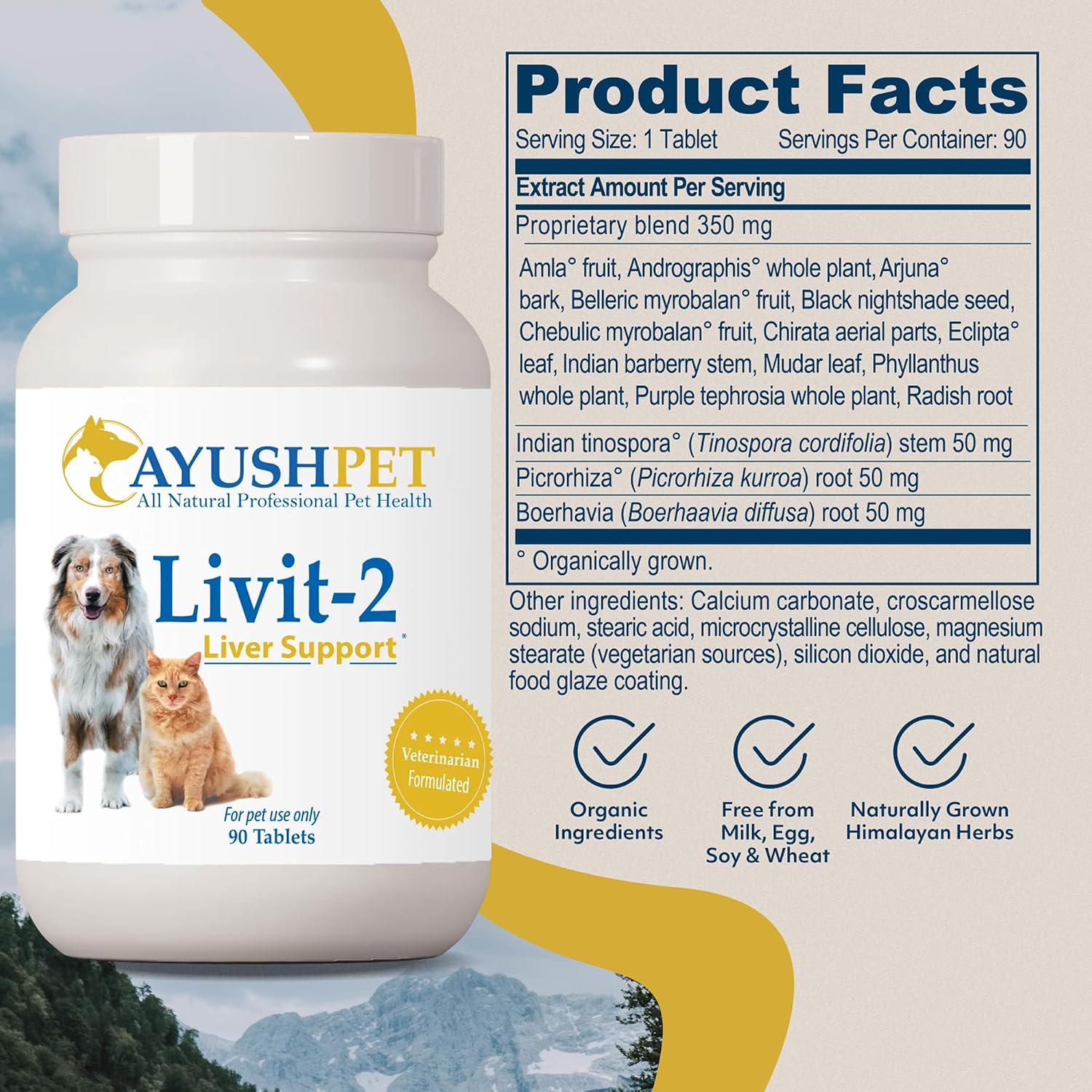 Ayush Pet Livit-2 - Suplemento Hepático Natural para Mascotas (90 Dosis)