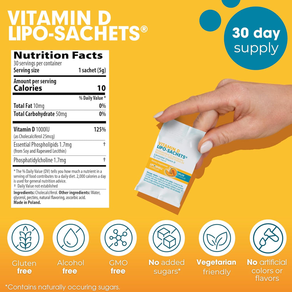 Vitamin D3 Lipo-Sachets - 30 Sobres de Vitamina D3 Liposomal de Alta Absorción