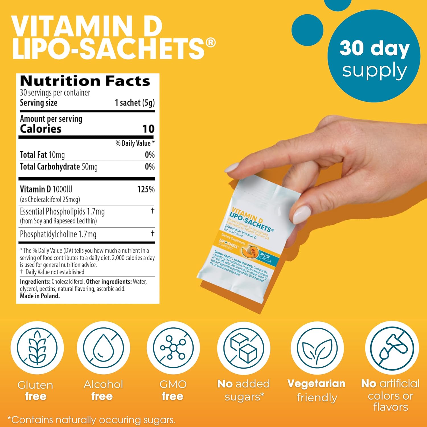 Vitamin D3 Lipo-Sachets - 30 Sobres de Vitamina D3 Liposomal de Alta Absorción