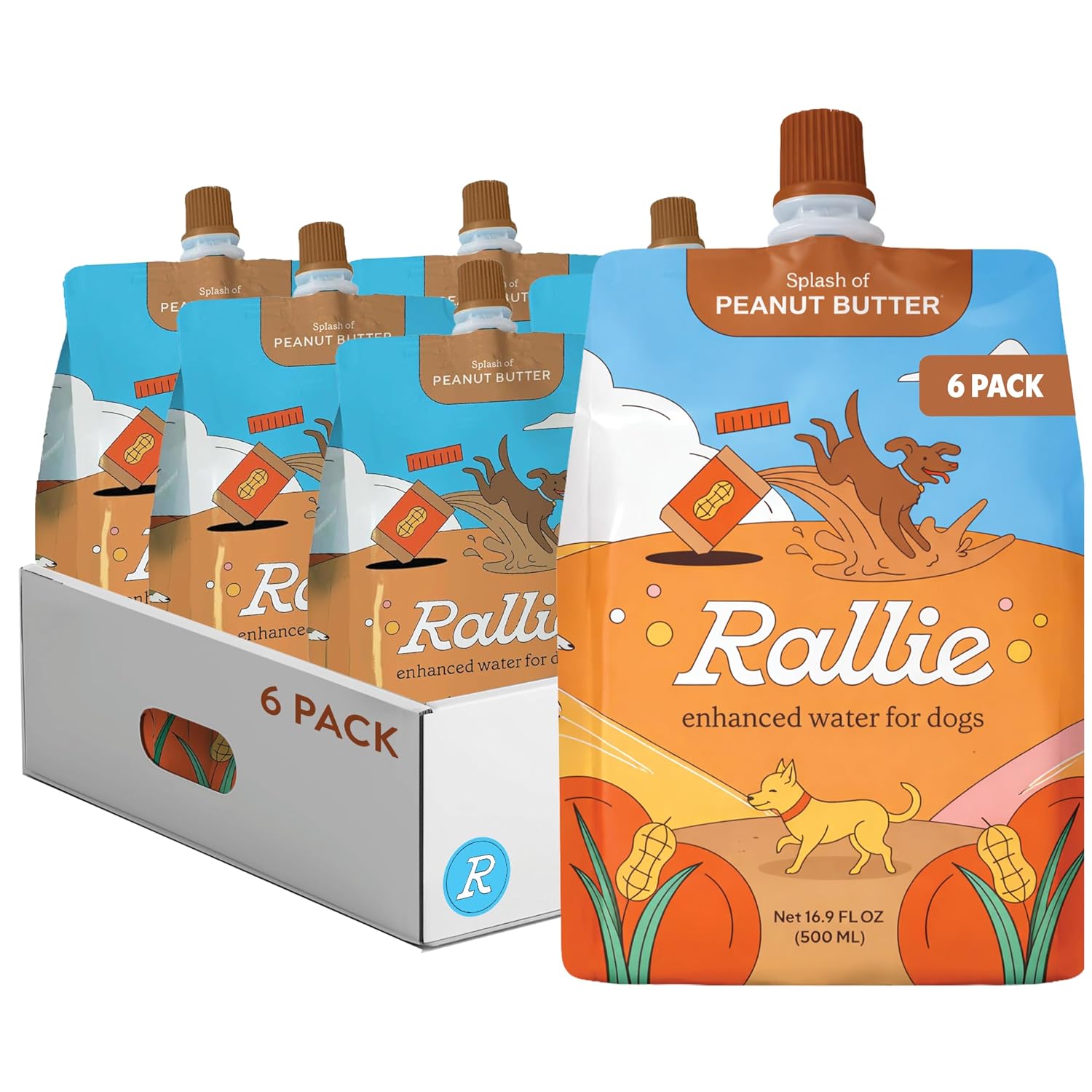 Rallie Agua Hidrogenada Sabor Mantequilla de Cacahuete para Perros con Electrolitos, Glucosamina y Vitaminas B - 6 Pack de 500ml