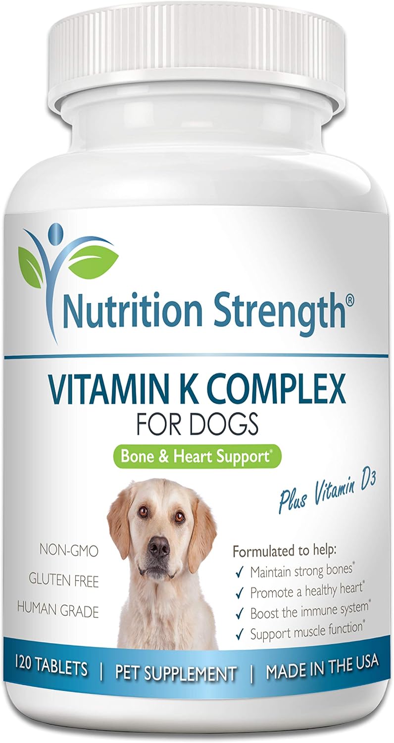 Complemento de vitamina K para perros - K1 y K2 (MK4 + MK7) + Vitamina D3 para la salud ósea, apoyo cardíaco y absorción de calcio - Fórmula avanzada para articulaciones fuertes, músculos y sistema inmunitario - 120 comprimidos