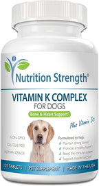 Complemento de vitamina K para perros - K1 y K2 (MK4 + MK7) + Vitamina D3 para la salud ósea, apoyo cardíaco y absorción de calcio - Fórmula avanzada para articulaciones fuertes, músculos y sistema inmunitario - 120 comprimidos