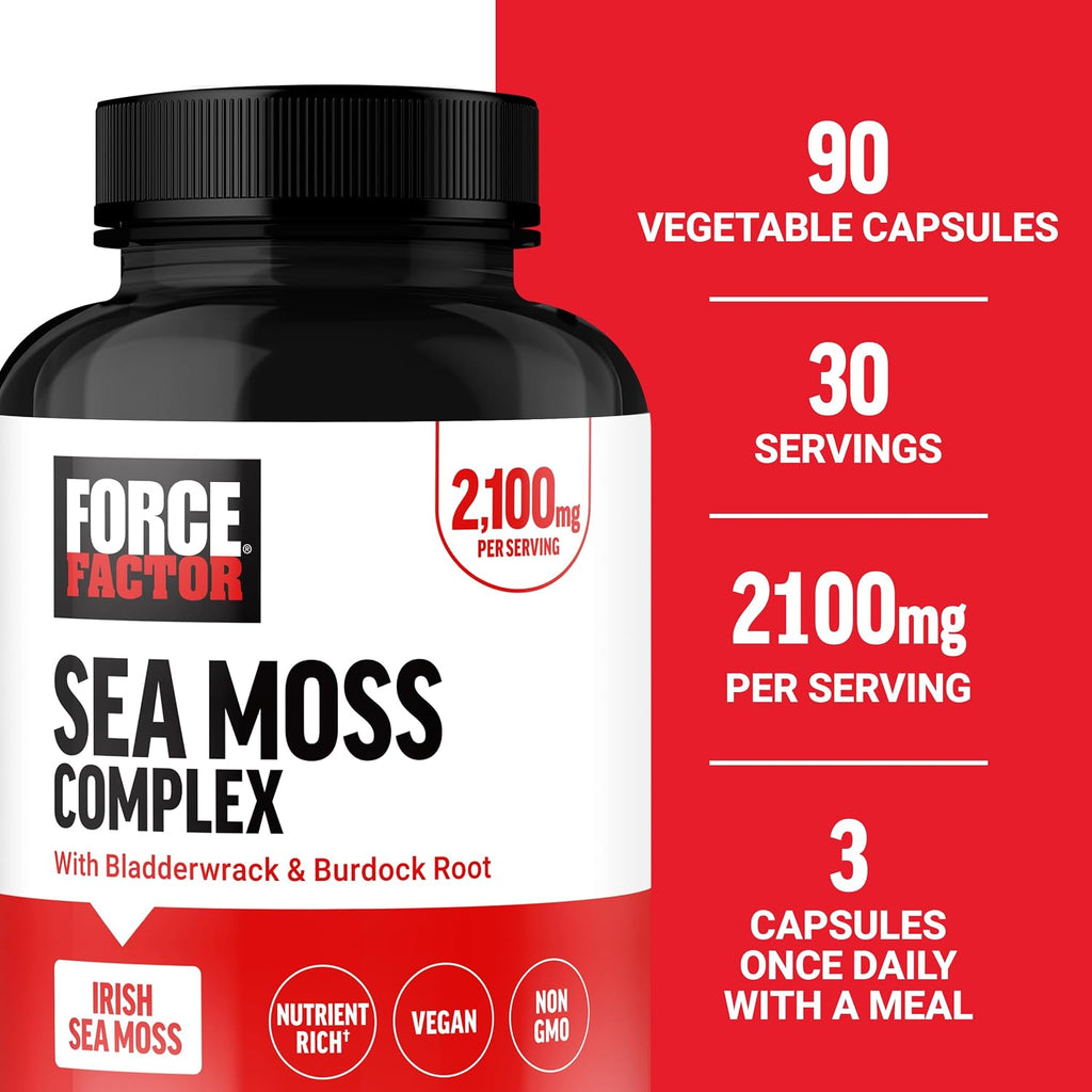 Force Factor Irish Sea Moss Capsules con Bardana y Fucus, 90 Cápsulas