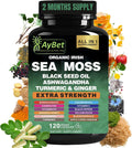Cápsulas de Musgo Marino Orgánico Irlandés – 120 Cápsulas – Suplemento 16 en 1 con Aceite de Semilla Negra, Ashwagandha, Cúrcuma, Jengibre, Bladderwrack, Raíz de Bardana y Vitamina D3 – Orgánico, Vegano, Halal, No-GMO