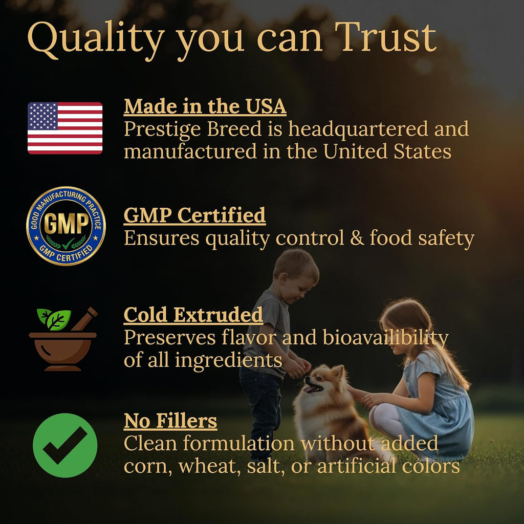 Prestige Breed Multivitamínicos para Perros Pomerania, Nutrición Equilibrada, 90 Masticables con Sabor a Bacon