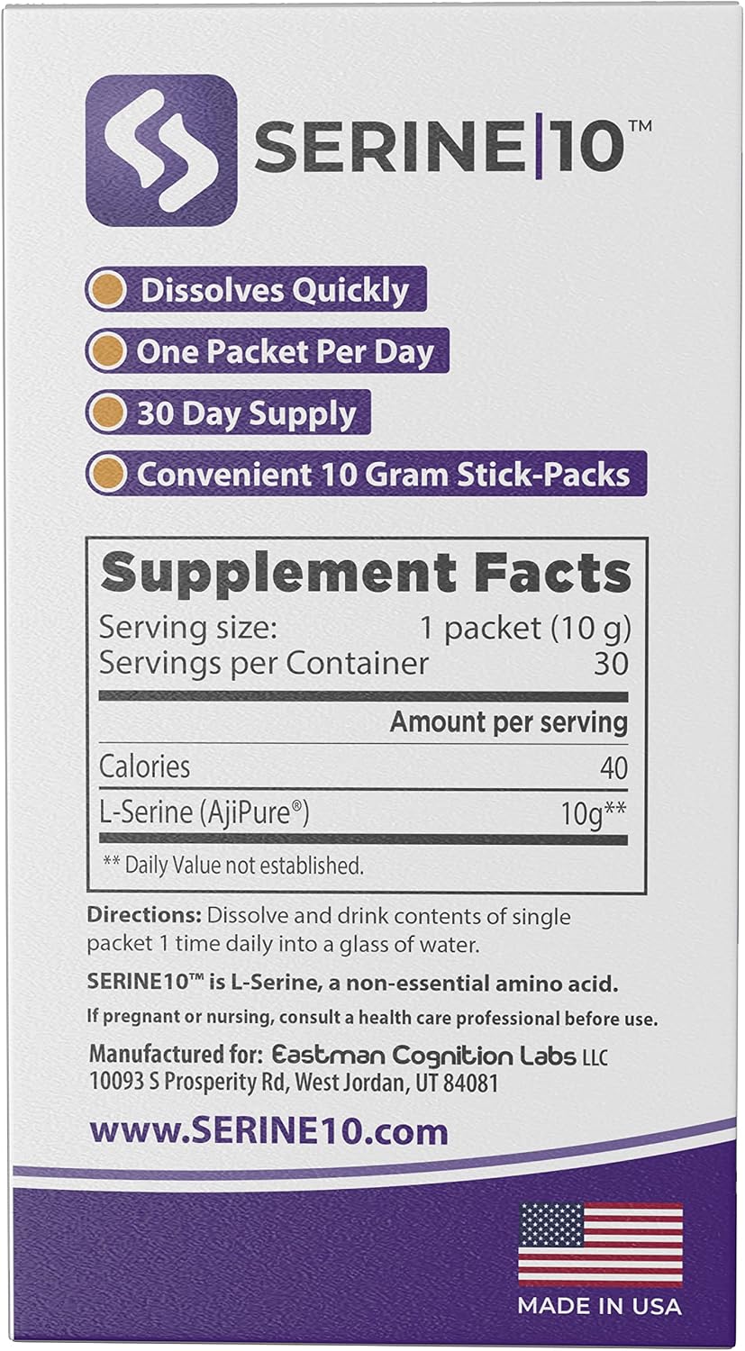 SERINE10 L-Serine Nootropics Packets - 30 Sobres de 10 g (30000 mg)