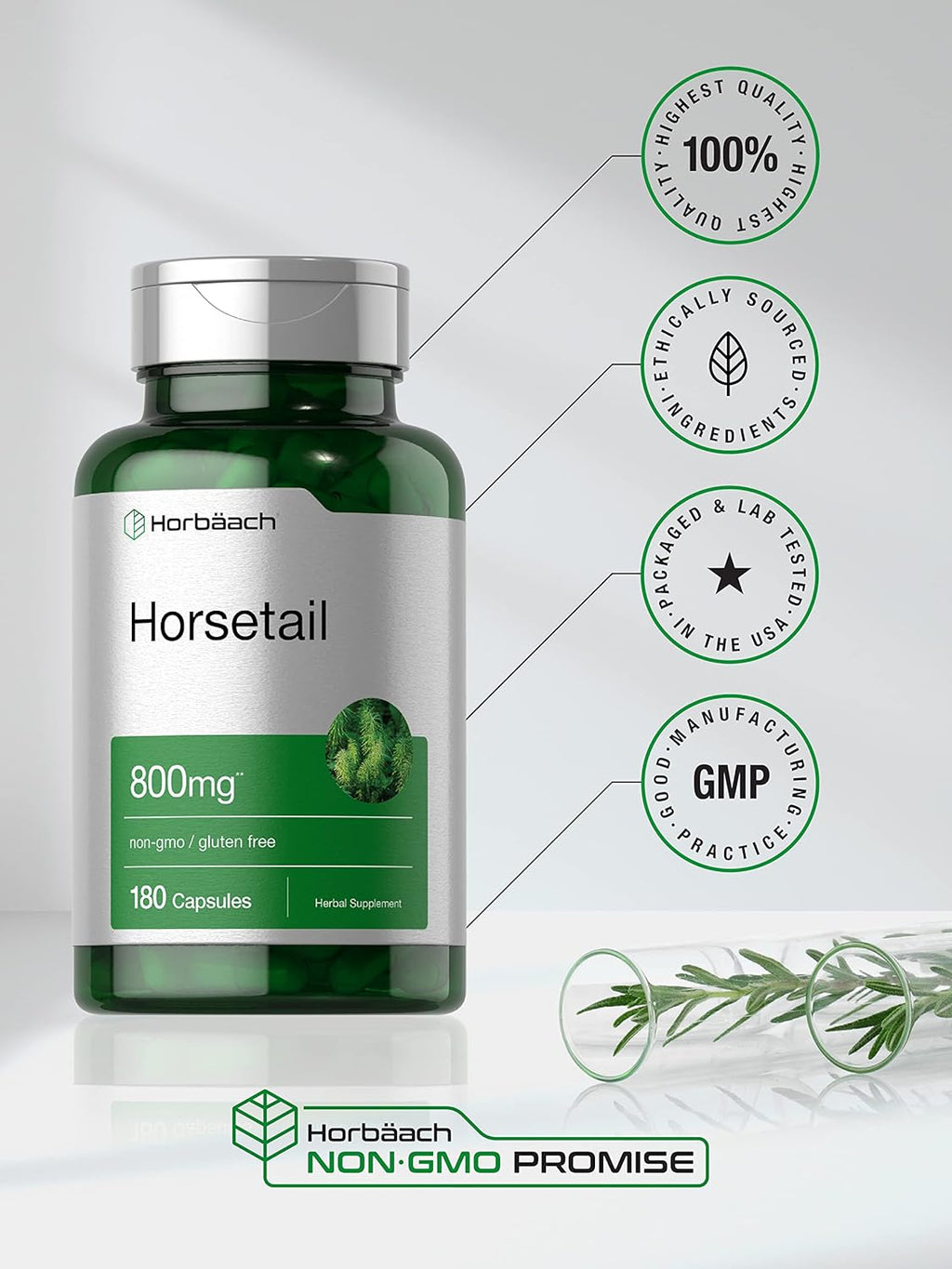 Horbäach Cola de Caballo - 180 Cápsulas de Extracto Herbal Tradicional