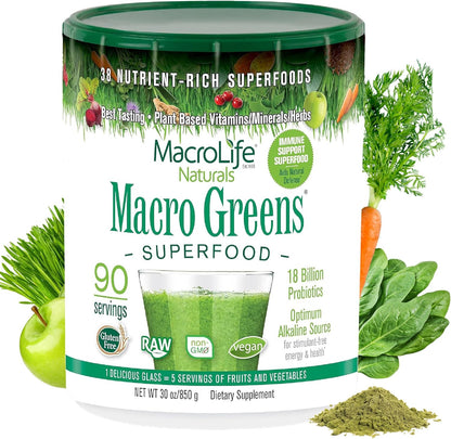 MacroLife Naturals Macro Greens Superfood Powder 30 oz (90 porciones) con 38 superalimentos – Image 1