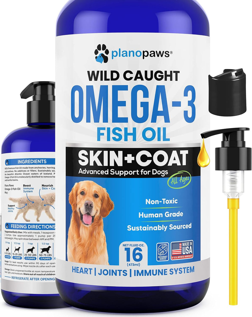Plano Paws Aceite de Pescado Omega 3 para Perros - Suplemento Líquido de EPA y DHA