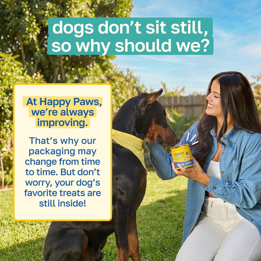 Happy Paws Bladder Supplement - Suplemento Urinario y Renal para Perros con Arándano y Antioxidantes, Masticables Sabor Pollo Vegano (200 Chew)