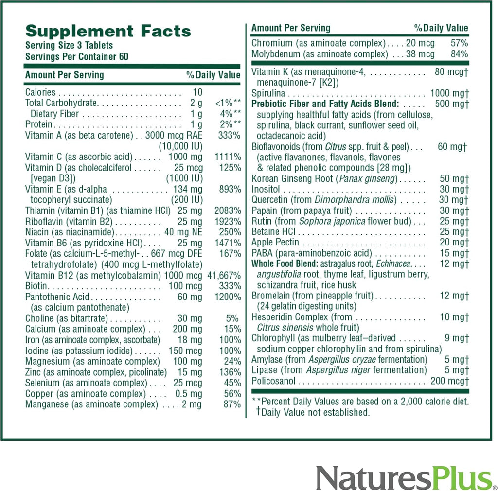 NaturesPlus Source of Life - Pack de 3 - 180 Comprimidos - Multivitamínico con Alimentos Integrales