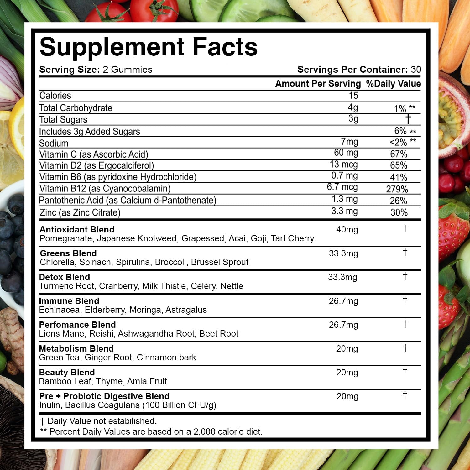 NutraPath Superfood Frutas y Verduras Gominolas (120 unidades), 12+ Superfrutas y 30 Verduras, Frutas y Hierbas, Vitaminas de Frutas y Verduras, No-GMO, a Base de Pectina, Sin Gluten