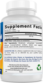 Best Naturals Ácido Hialurónico 200 mg - 120 Comprimidos (No-GMO, Sin Gluten)