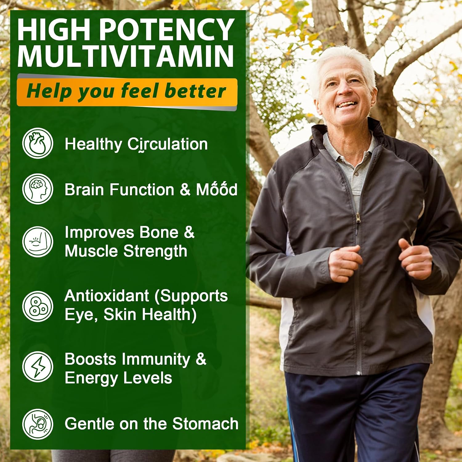 Multivitamínico para Hombres 50+ Sin Azúcar con Omega-3, CoQ10, D3K2, Calcio, Magnesio, Zinc y Vitaminas A, C y E - 60 Gomitas