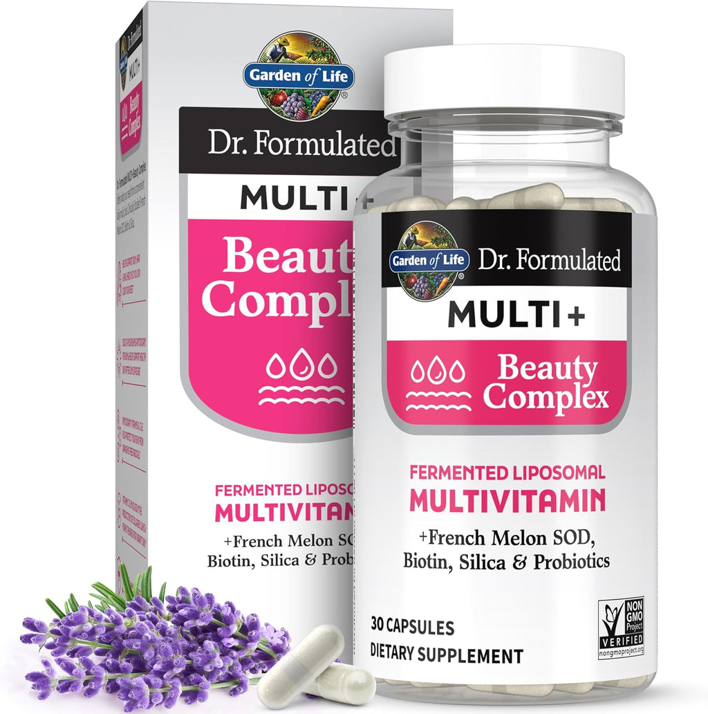 Garden of Life Dr. Formulated Multi+ Beauty Complex - Cápsulas para Cabello, Piel y Uñas con Biotina, Melón Francés y Probióticos - 30 Cápsulas Vegetarianas