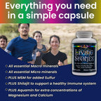 Living Stones, Suplemento Mineral Completo con Zinc, Calcio, Magnesio, Selenio, MSM y Shilajit (180 Cápsulas)