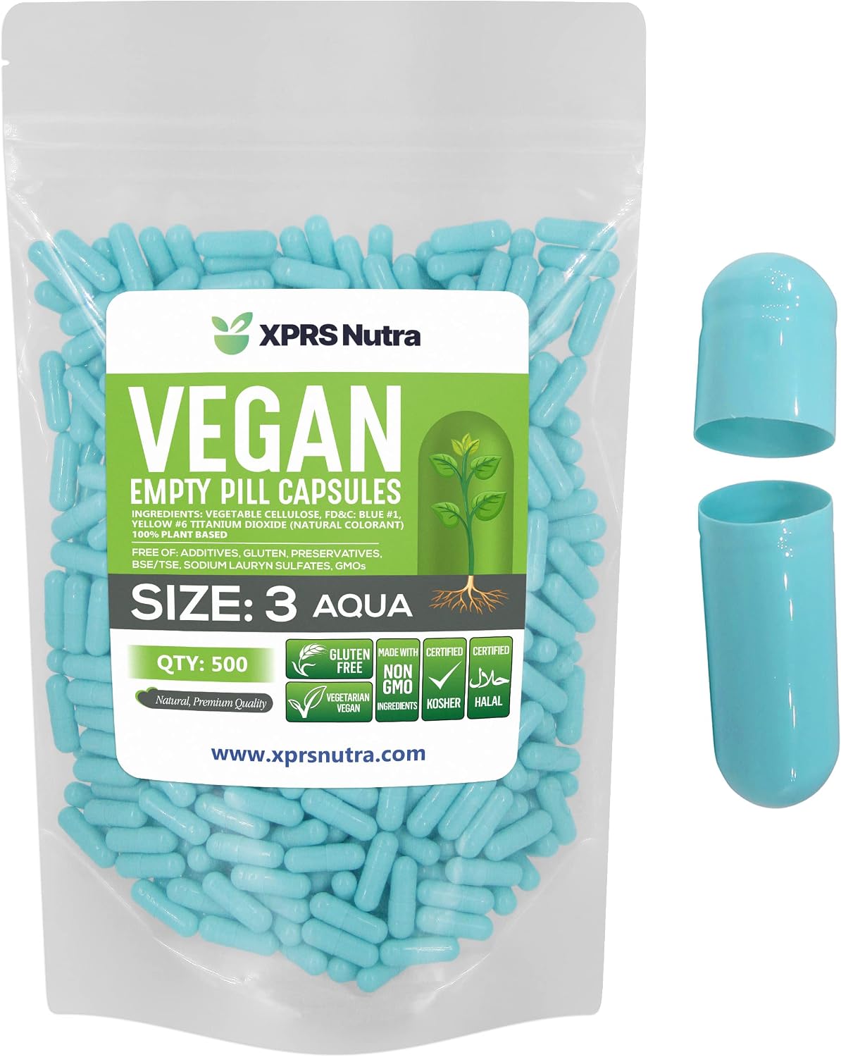 XPRS Nutra Cápsulas Vacías Tamaño 3 - 500 Unidades - Veganas - Vegetarianas - Para Rellenar - DIY - Color Zanahoria Púrpura