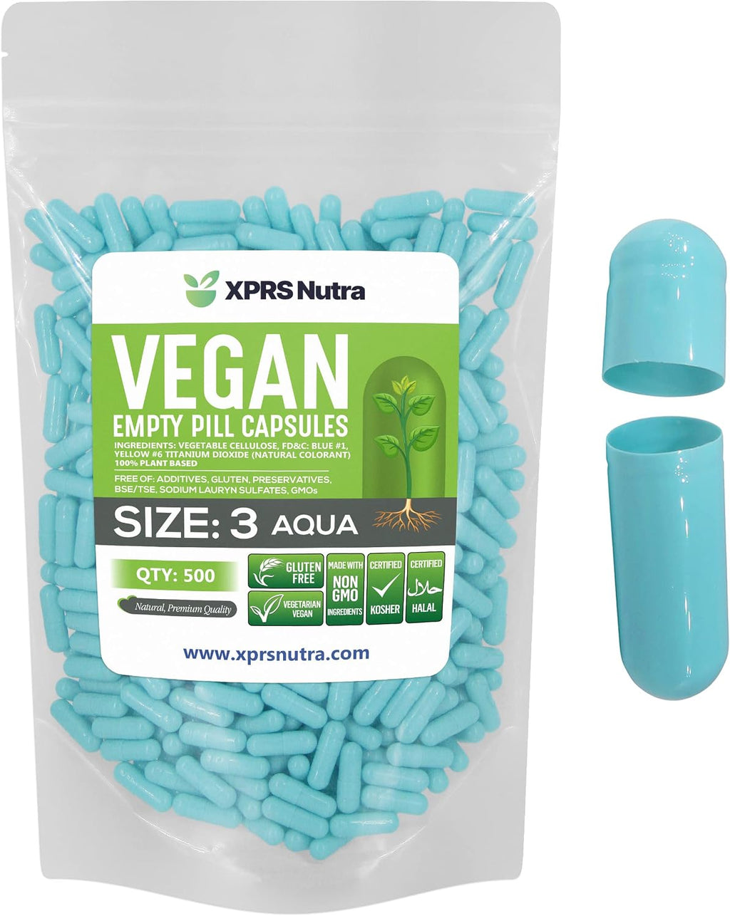 XPRS Nutra Cápsulas Vacías Tamaño 3 - 100 Unidades - Veganas - Vegetarianas - Para Rellenar - Verde Bosque