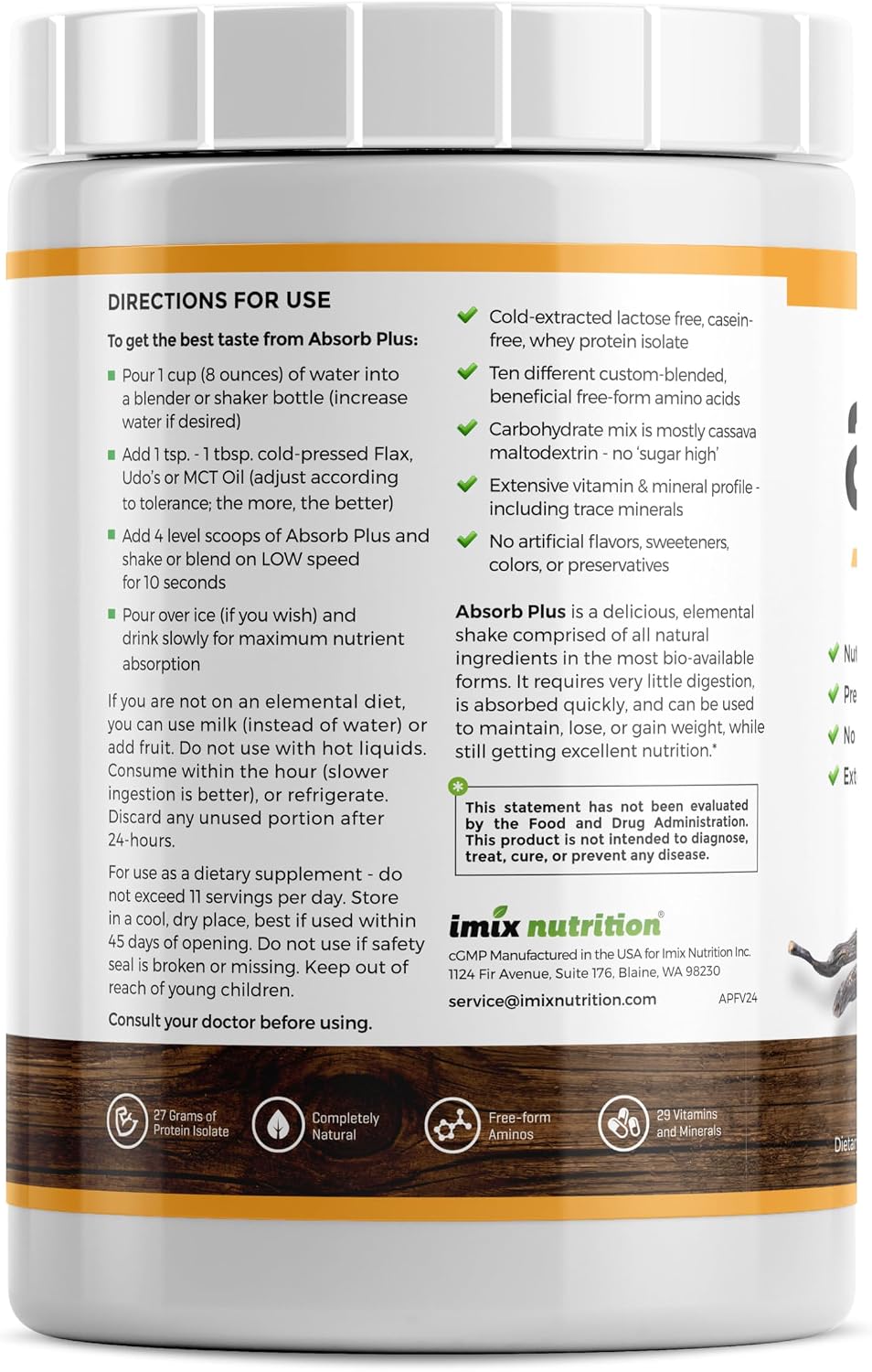 Absorb Plus Isolate Protein - Complemento Alimenticio con Proteína Aislada, Vitaminas y Minerales (Vainilla Francesa, 1 kg)