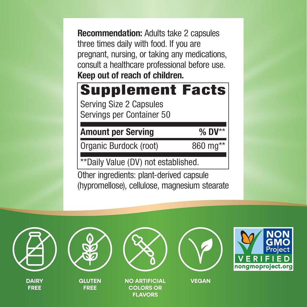 Nature's Way Burdock Root, 100 Vegan Capsules