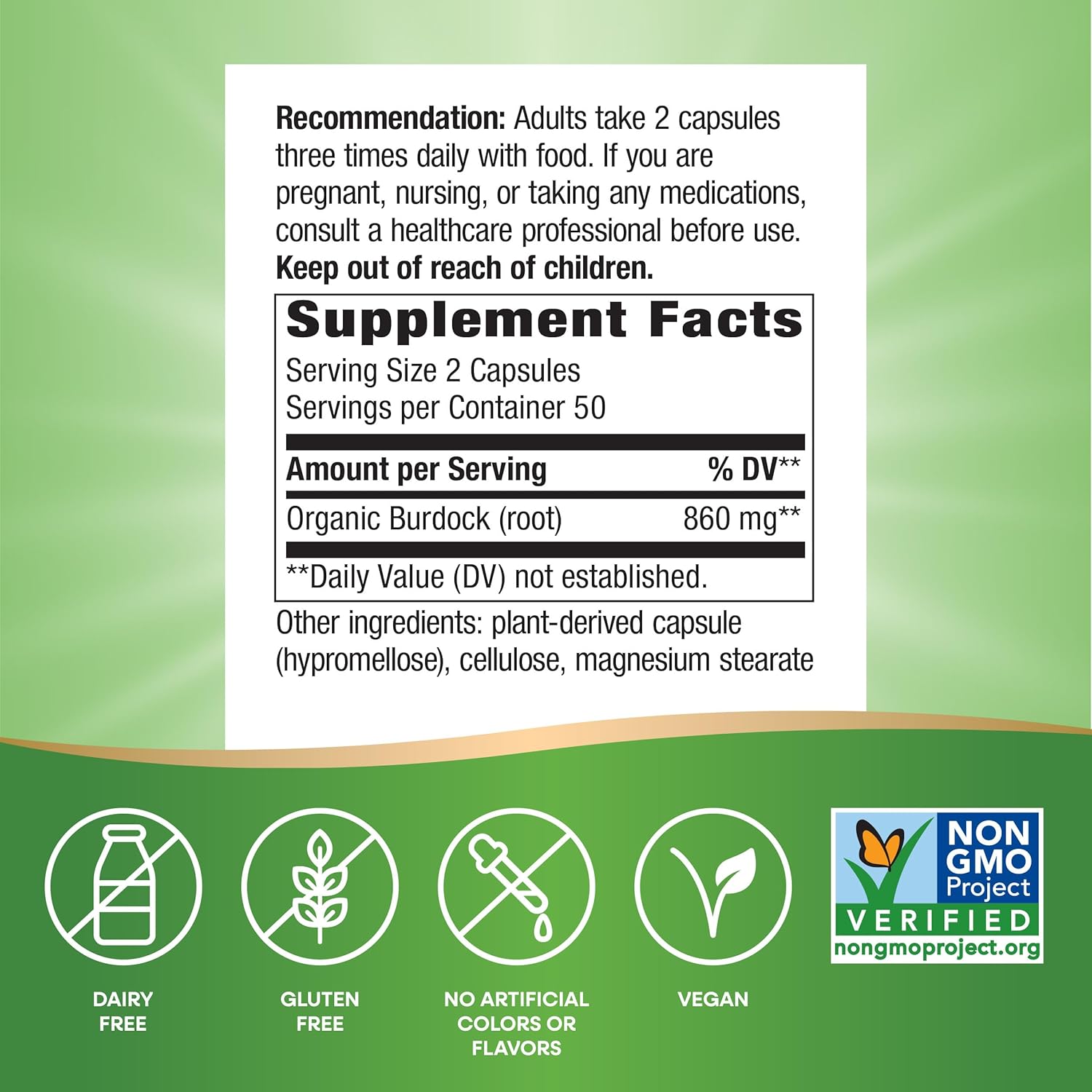 Nature's Way Burdock Root, 100 Vegan Capsules