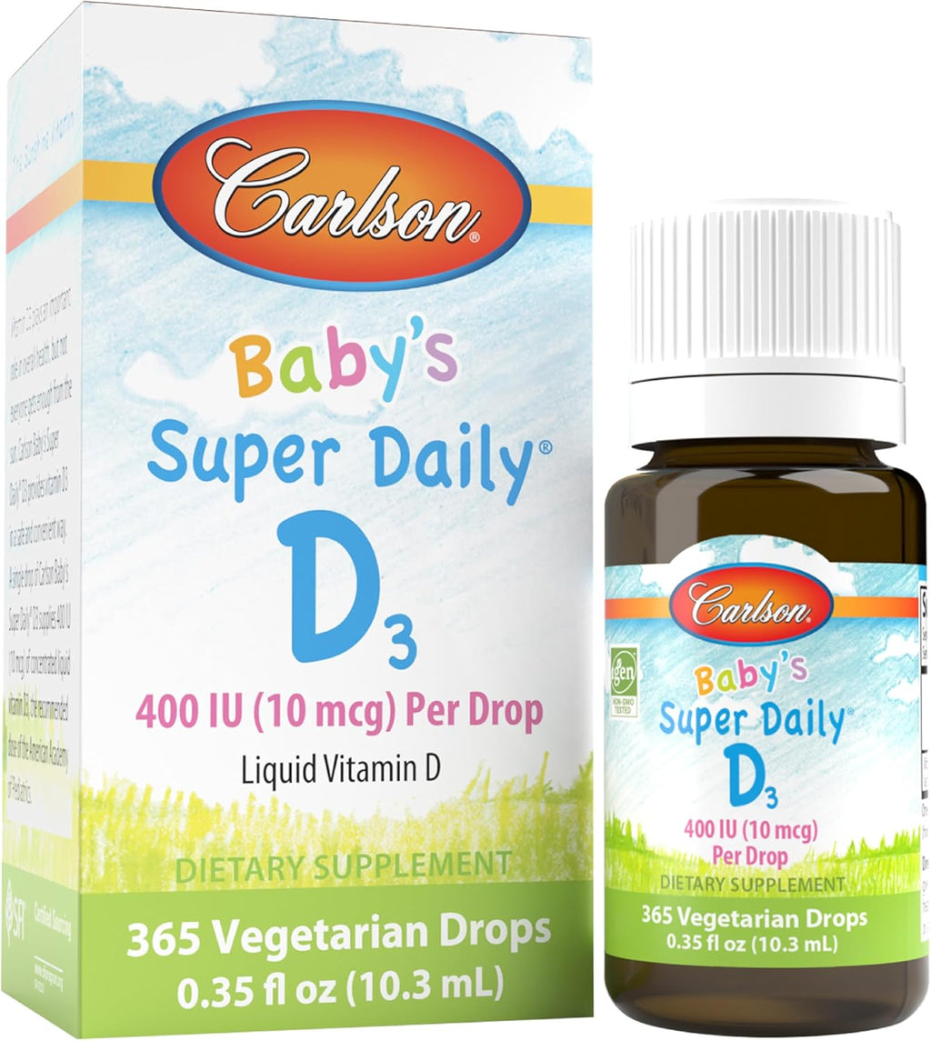 Carlson Baby's Super Daily D3 - Gotas de Vitamina D3 para Bebés, 400 UI, 365 Gotas